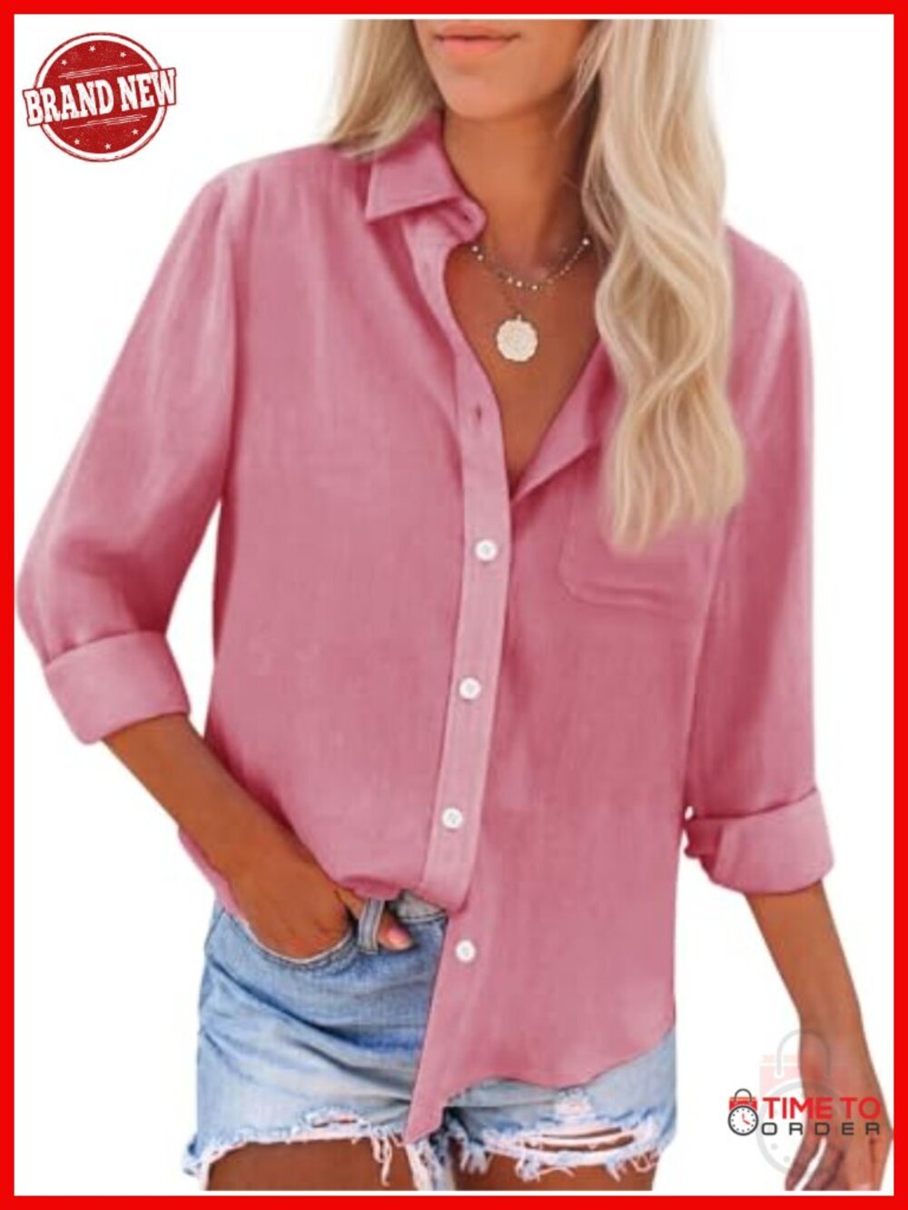 Women's Cotton Button Down Shirts Long Sleeve Work Blouses Collared Tops Tunics